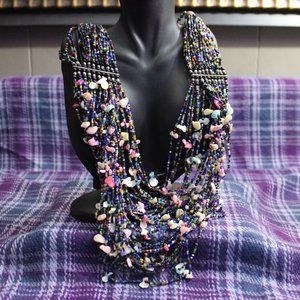 Glass Seed Bead and Mother of Pearl Chip Necklace